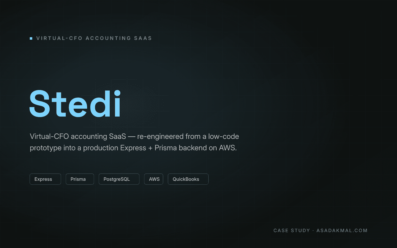 Stedi — Virtual-CFO accounting SaaS, re-engineered from a low-code Base44 prototype into a production-grade Express + Prisma + PostgreSQL backend on AWS.